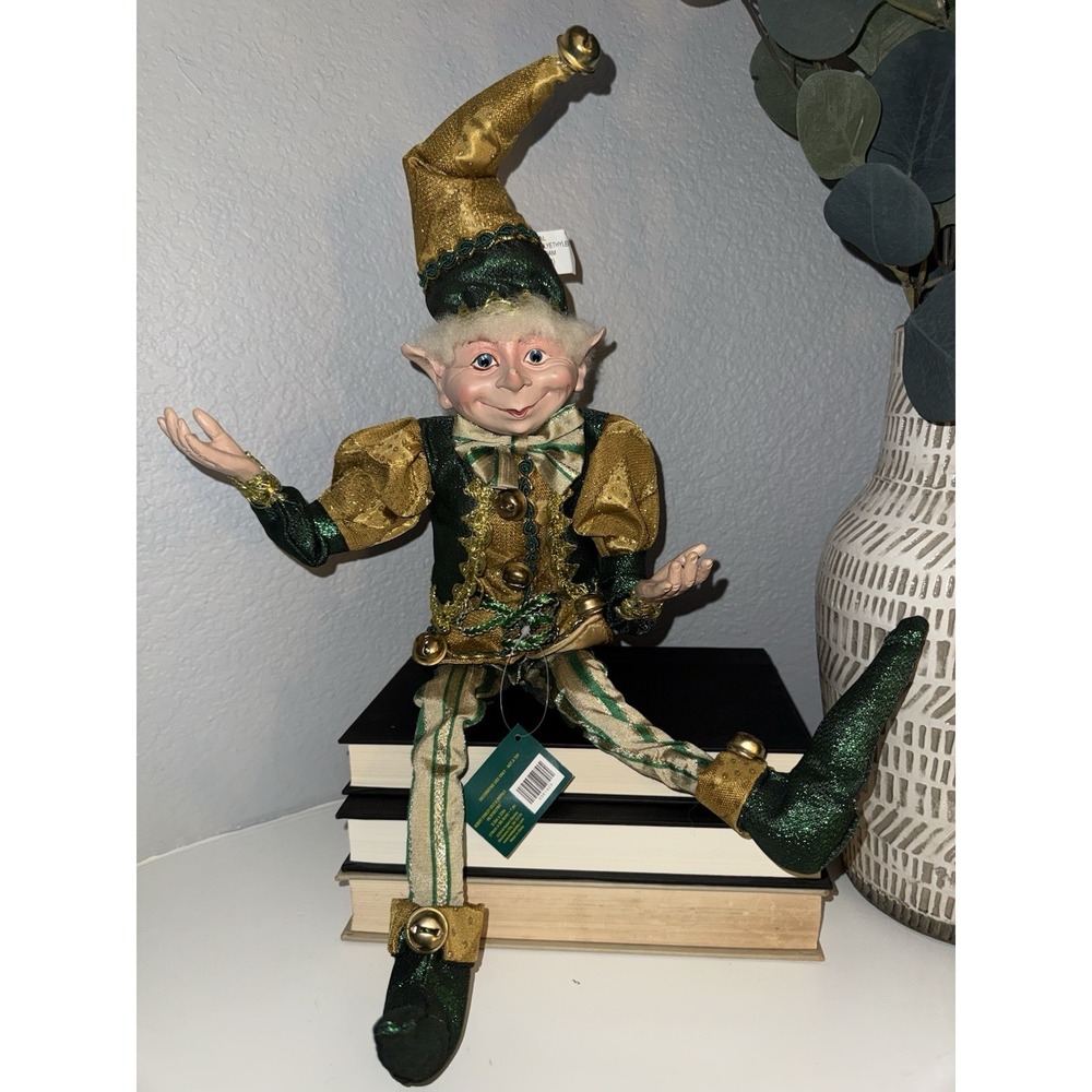 Robert Stanley Posable Elf Pixie Green Gold Bendable Legs Arms Jingle Bells READ - Picture 3 of 16